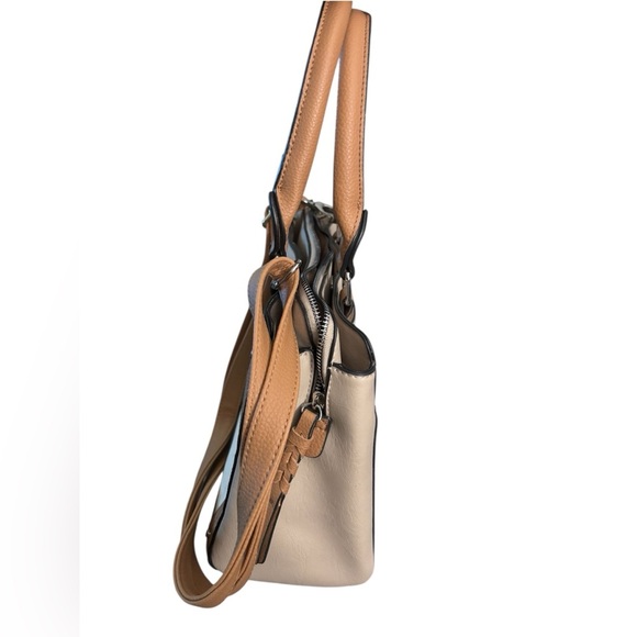 Rosetti Tan and White Rectangle Crossbody Satchel Bag - Picture 4 of 14